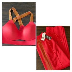 SET Beyonce Adidas Ivy Park Collection Coral & Gold Pants XS & Bra Top Med NWT